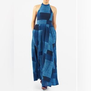 Indigo sleeveless maxi dress with pockets